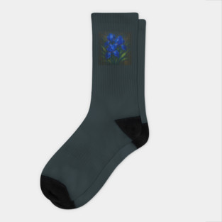 Cobalt Iris Impasto – Abstract Floral Socks