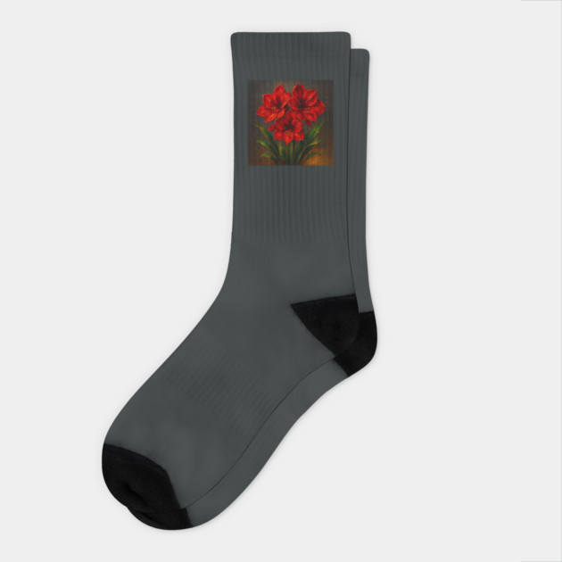 Red Amaryllis – Abstract Impasto Floral Socks by Sharafeldin  's Store