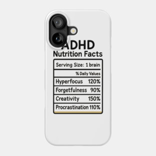 ADHD Nutrition Facts (B/W) Phone Case