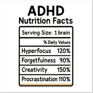 ADHD Nutrition Facts (B/W) Posters and Art