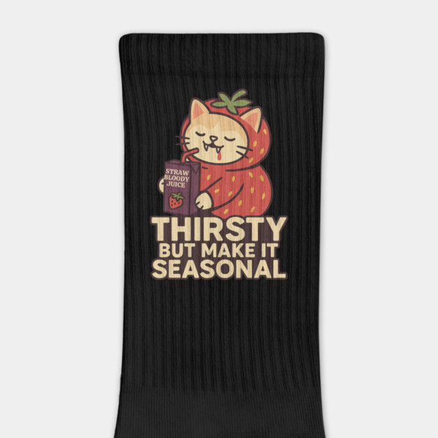 Thirsty But Make It Seasonal – Strawberry Vampire Cat Cute Halloween T Shirt by Anne Lee