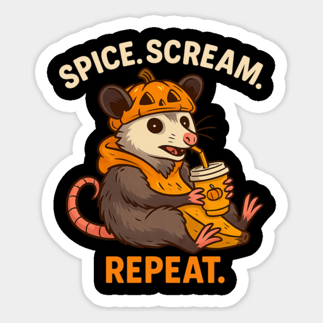 Spice Scream Repeat Cute Pumpkin Spice Possum Halloween T Shirt Magnet by Anne Lee