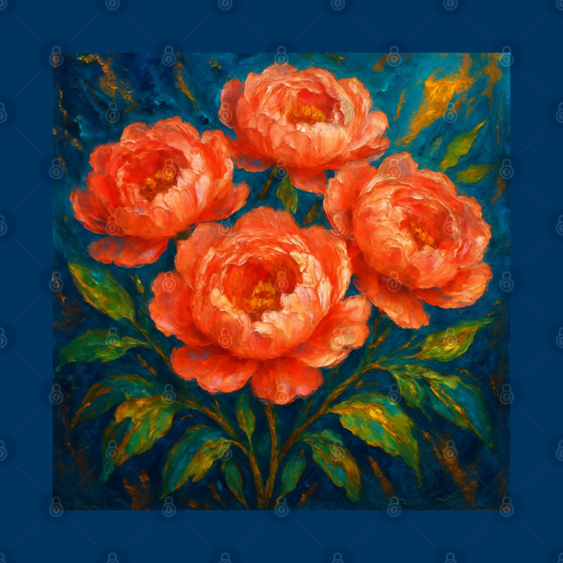 Coral Peonies Impasto by Sharafeldin  's Store