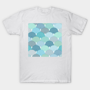 Modern Japanese Scallop Shapes Teal Shades T-Shirt