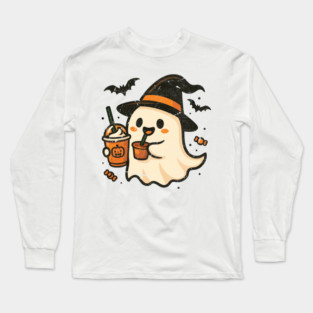 Halloween Cute Ghost Coffee Long Sleeve T-Shirt
