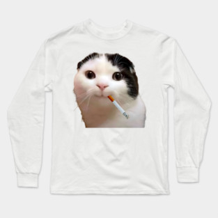 Silly Gen Z Smoking Cat Meme design Long Sleeve T-Shirt