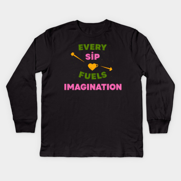 Sip Coffee Writing Flow of Words Kids Long Sleeve T-Shirt by SR8891
