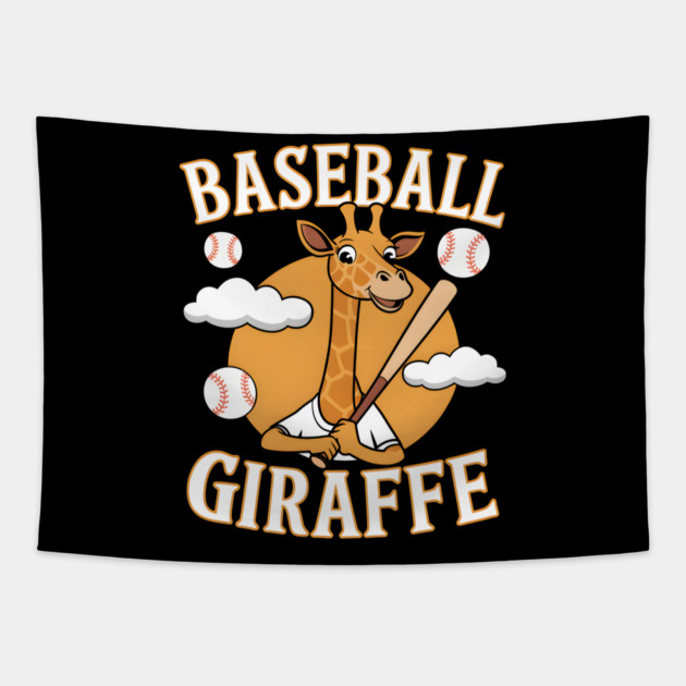 Baseball Giraffe – Funny Animal Sports Tapestry by MakerMind8.2