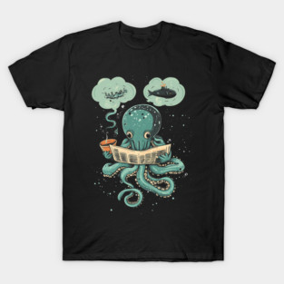 Octopus Pet Reading Newspaper Coffee Sea Life Ocean Animal Funny T-Shirt