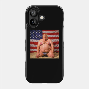 Donald Trump Wearing a Bikini On His Knees with His Mouth Open Against an American Flag Phone Case
