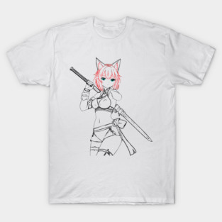 Blade & Whiskers: Unleash Courage and Cuteness with the Fierce Spirit of the Catgirl Warrior T-Shirt