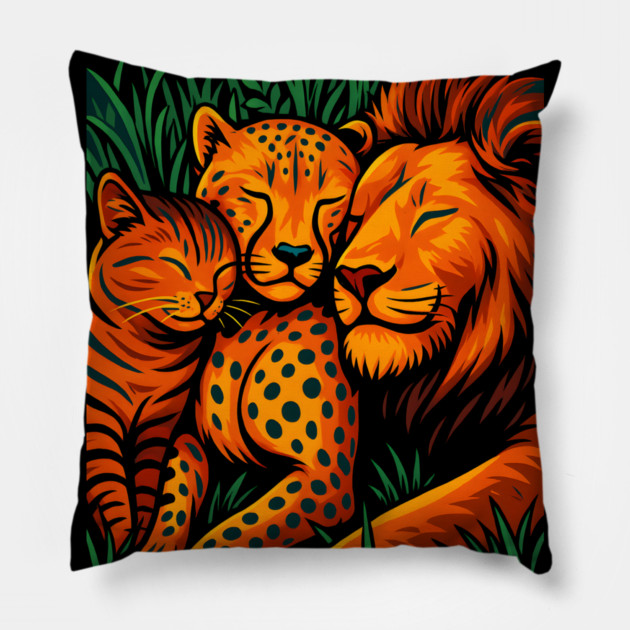 Big Cat Family Love Cat, Cheetah & Lion Art Pillow by logiamerch