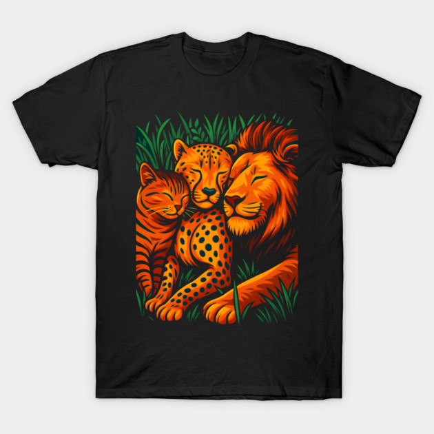 Big Cat Family Love Cat, Cheetah & Lion Art T-Shirt by logiamerch