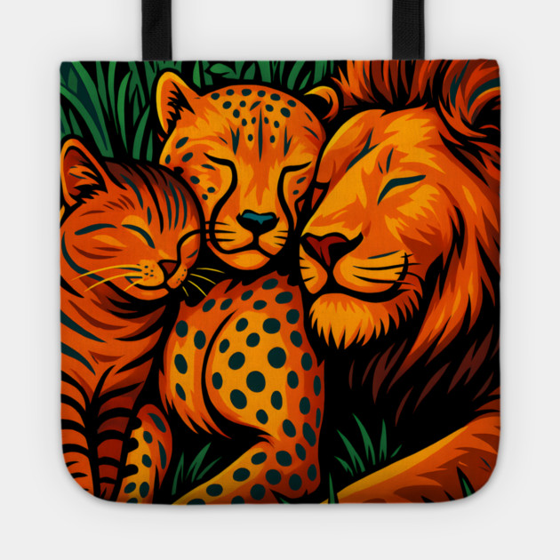 Big Cat Family Love Cat, Cheetah & Lion Art Tote by logiamerch