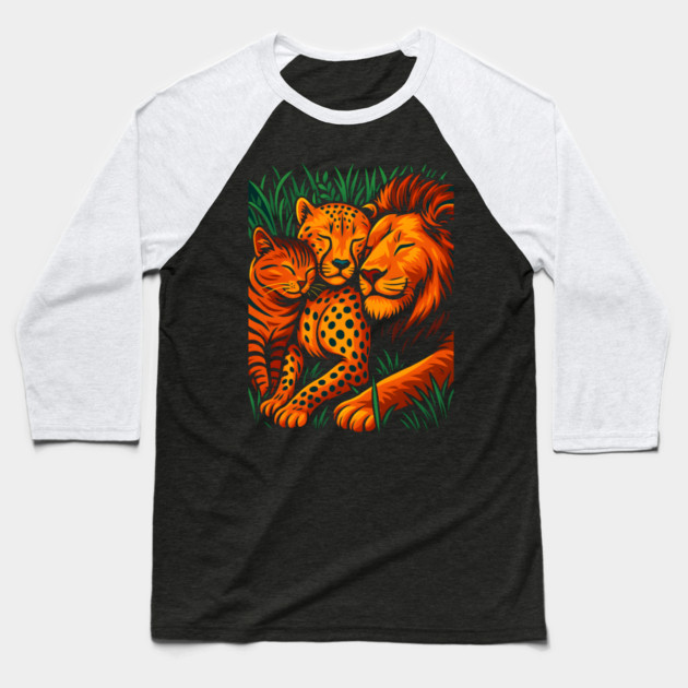 Big Cat Family Love Cat, Cheetah & Lion Art Baseball T-Shirt by logiamerch