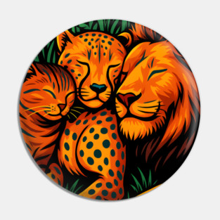 Big Cat Family Love Cat, Cheetah & Lion Art Pin