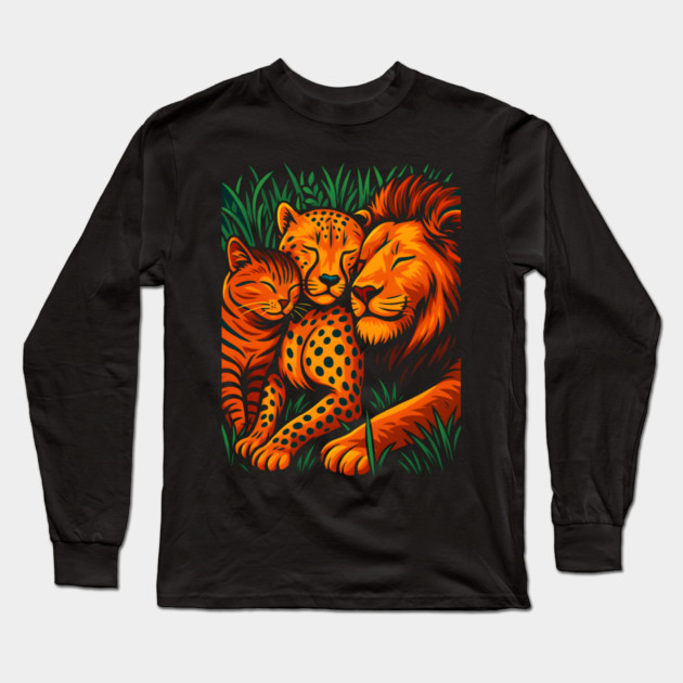 Big Cat Family Love Cat, Cheetah & Lion Art Long Sleeve T-Shirt by logiamerch