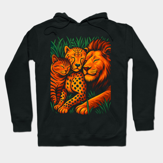 Big Cat Family Love Cat, Cheetah & Lion Art Hoodie by logiamerch