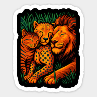 Big Cat Family Love Cat, Cheetah & Lion Art Sticker