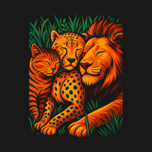 Big Cat Family Love Cat, Cheetah & Lion Art T-Shirt