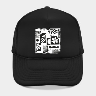 Tropical Cut Outs Black on White Hat