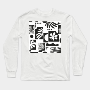 Tropical Cut Outs Black on White Long Sleeve T-Shirt