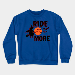 Ride More - Flying Halloween Witch with Bats and Moon Crewneck Sweatshirt