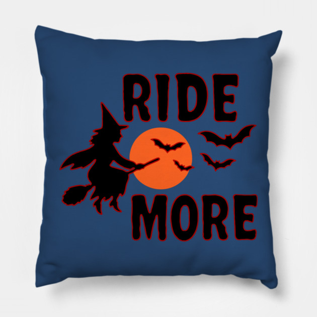 Ride More - Flying Halloween Witch with Bats and Moon Pillow by DonWillisJrArt