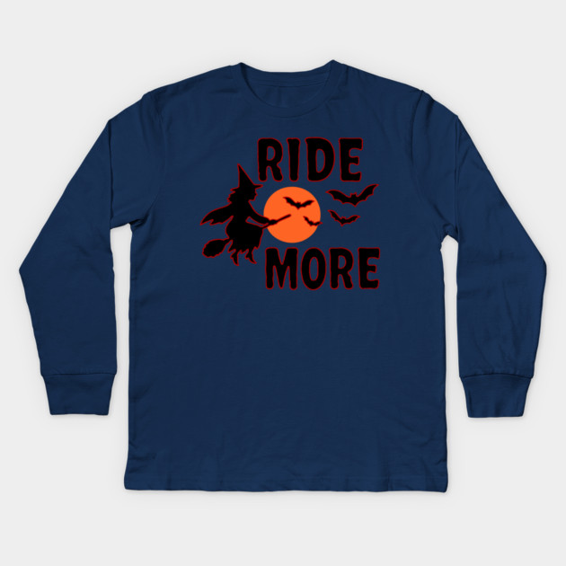 Ride More - Flying Halloween Witch with Bats and Moon Kids Long Sleeve T-Shirt by DonWillisJrArt