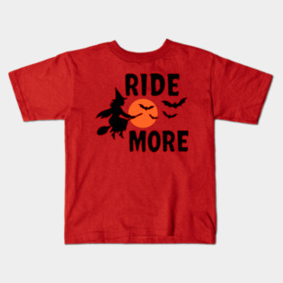 Ride More - Flying Halloween Witch with Bats and Moon Kids T-Shirt