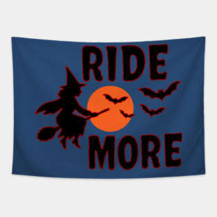 Ride More - Flying Halloween Witch with Bats and Moon Tapestry