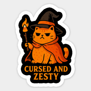 Cursed and Zesty – Witch Cat Cute Halloween T Shirt Sticker