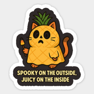 Spooky on the Outside, Juicy on the Inside Pineapple Cat Halloween T Shirt Sticker
