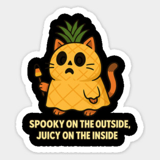 Spooky on the Outside, Juicy on the Inside Pineapple Cat Halloween T Shirt Magnet