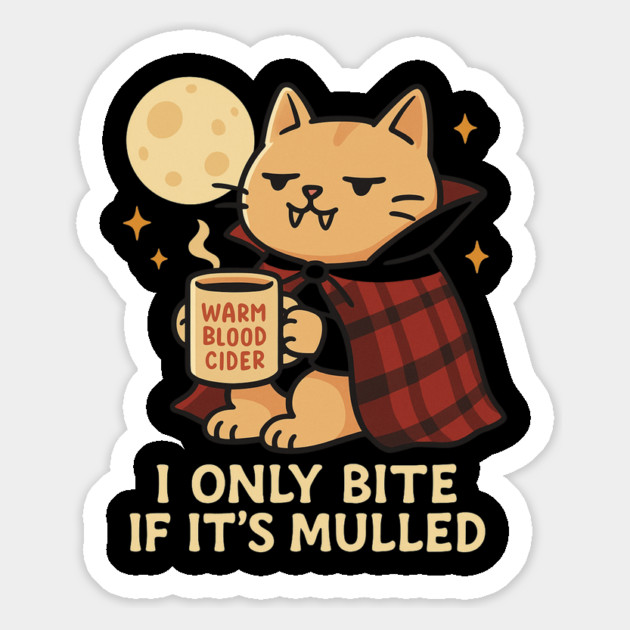 I Only Bite If It’s Mulled Vampire Cat Cute Halloween T Shirt Magnet by Anne Lee
