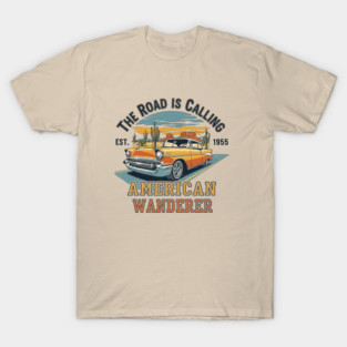 AUG-95 Vintage Classic Car Road Trip The Road Is Calling T-Shirt