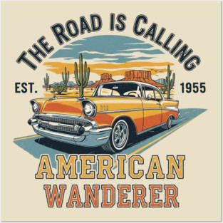 AUG-95 Vintage Classic Car Road Trip The Road Is Calling Posters and Art