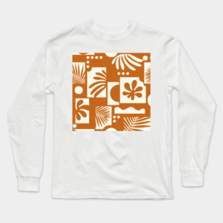 Tropical Cut Outs Ivory on Rust Long Sleeve T-Shirt
