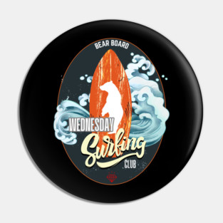 Vintage Surfing Bear Big Wednesday cult Surfboard red surf logo diamond retro Pin