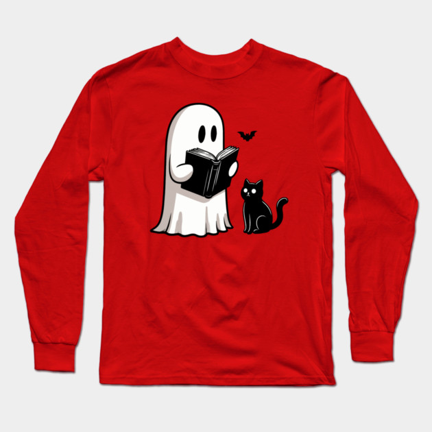 Ghost reading book Long Sleeve T-Shirt by CreativeSage