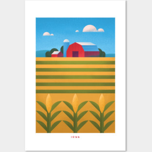 Retro Iowa Travel Poster Wall Art Print, Farm and Cornfield Landscape Artwork for Living Room, Rustic Midwestern State Posters and Art