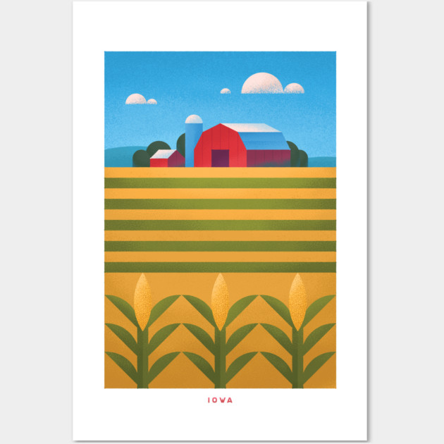 Retro Iowa Travel Poster Wall Art Print, Farm and Cornfield Landscape Artwork for Living Room, Rustic Midwestern State Wall Art by Yesteeyear
