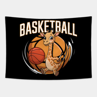 Cute Giraffe Playing Basketball – Funny Sports Animal Tapestry