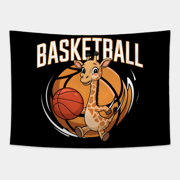 Cute Giraffe Playing Basketball – Funny Sports Animal Tapestry by MakerMind8.2