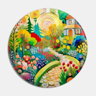 Klimt Flower Garden with Cottage Pin