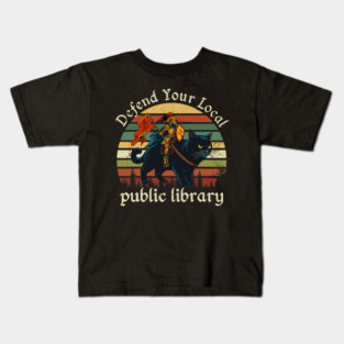 Defend Your Local Public Library Retro Warrior Book Lover Kids T-Shirt