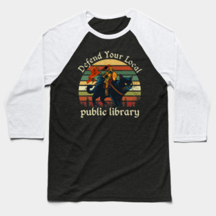 Defend Your Local Public Library Retro Warrior Book Lover Baseball T-Shirt