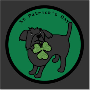 St Patricks Day with Cute Dog and Shamrock Posters and Art