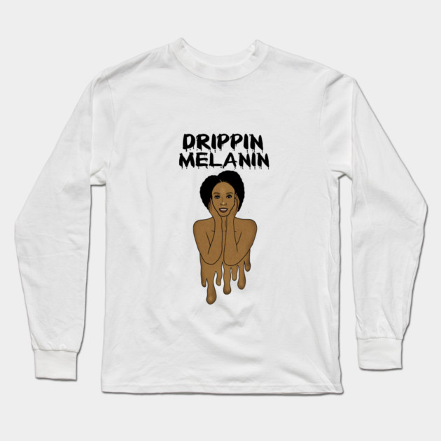 Drippin Melanin Afro Black History Long Sleeve T-Shirt by logiamerch