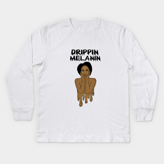 Drippin Melanin Afro Black History Kids Long Sleeve T-Shirt by logiamerch